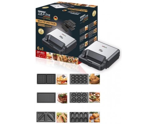 Мультимейкер 6в1 Zepline ZP-803, 2200 Вт (Вафельниця, Бутербродниця, Гриль)