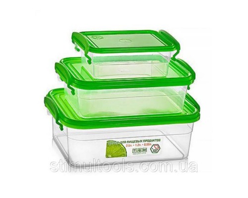 Набір контейнерів харчових 3шт. прямокутних (16,5*9*10,5см) 0,5л AK532