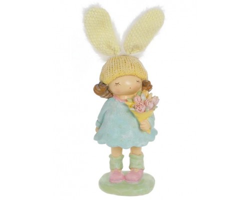 Статуетка декоративна Дівчинка у шапці з заячими вушками 23см блакитний/жовтий BonaDi 831-859