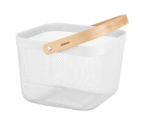 Кошик з ручкою Ardesto Midori 25х24,5х18см металл бамбук чорний/білий AR0901B/AR0901W