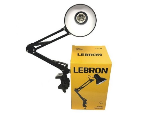 Лампа настільна LEBRON L-TL-Tel, E27, 40W струбцина ЧОРНА 15-11-76-1 Лампа настільна LEBRON L-TL-Tel, E27, 40W струбцина ЧОРНА 15-11-76-1