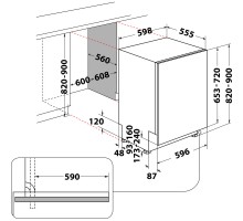 Машина посудомийна WHIRLPOOL WI 7020 P білий 6 прогр. 9.5л 46дБ 82*59,8*55,5см вбуд.