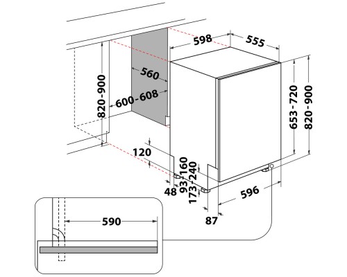 Машина посудомийна WHIRLPOOL WI 7020 P білий 6 прогр. 9.5л 46дБ 82*59,8*55,5см вбуд.