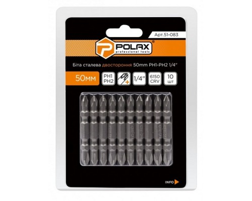 Біта POLAX двостороння PH1-PH2 1/4" 50мм CrV 51-083