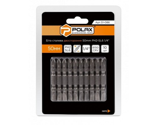 Біта POLAX двостороння PH2-SL6 1/4" 50мм CrV 51-086