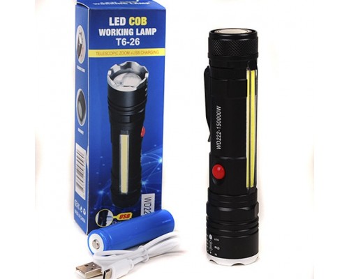 Ліхтарик ручний акумуляторний T6-26 T6 Led+COB Led, метал, аккумул. 18650 Ліхтарик ручний акумуляторний T6-26 T6 Led+COB Led, метал, аккумул. 18650