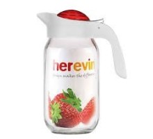 Глечик скляний 1л з кришкою -червоний 111271-001