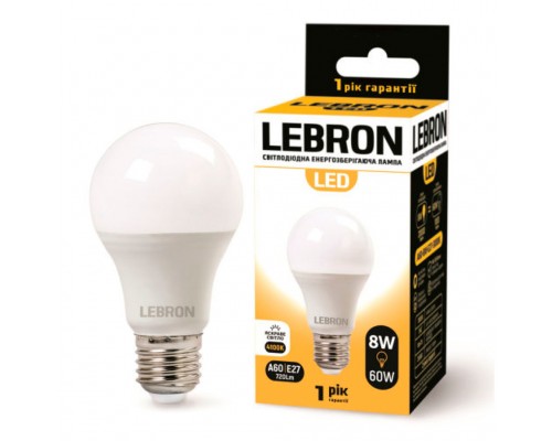 Лампи АКЦІЙНІ 4шт LED LEBRON 8W 4100K  L-A60  720 Lm  11-11-14