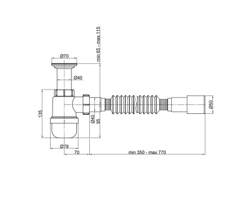 Сифон для умивальника Lidz (WHI) випуск 70мм (50мм) 36664