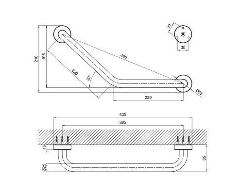 Поручень д ванни Lidz 35см вигнутий 22319