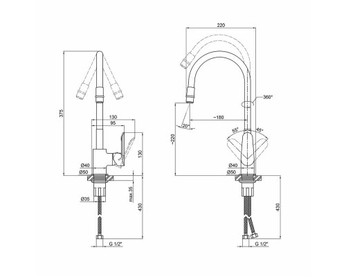 Змішувач для кухні QT Linea CRB 007F 21780 Змішувач для кухні QT Linea CRB 007F 21780