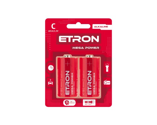 Батарейка ETRON C-С2 1,5V/LR14 циліндр  лужна 2pcs
